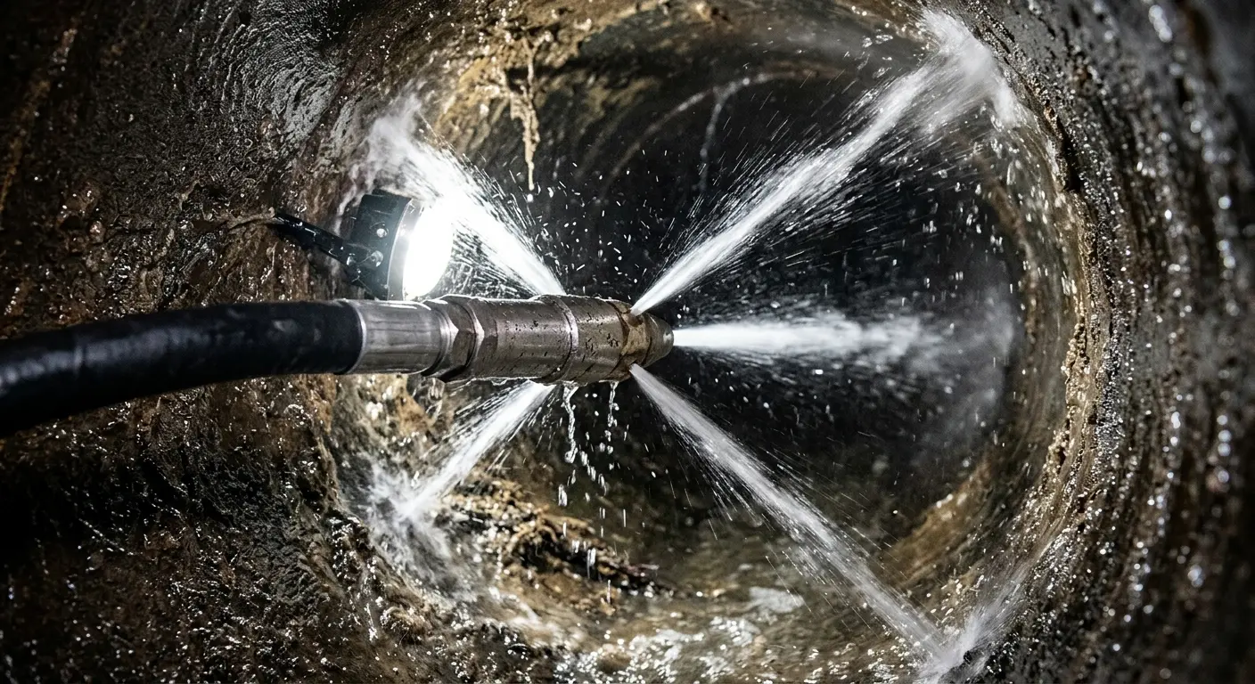 High-pressure hydro jetting nozzle cleaning sewer pipe for Trenchless Sewer Repair in Holland
